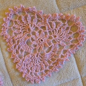 Set Of 3 Hand Made With Love - Pink Heart Crochet Doilies Home Accents Coasters